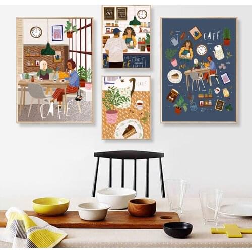 Coffee Wall Art Canvas Painting Decoration Pictures Cute Cafe illustration Nordic Posters and Prints Restaurant Kitchen Decor