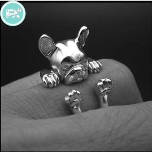 G.SKY (Buy One Get One More for Free) French Bulldog Ring Free Size Hippie Animal Bulldog Ring Jewelry for Pet Lovers