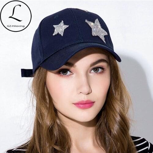 GZhilovingl Summer Adult Star Rhinestones Cotton Baseball Caps Casquette 2019 Solid Women Hip hop Fitted Snapback Hat For Ladies