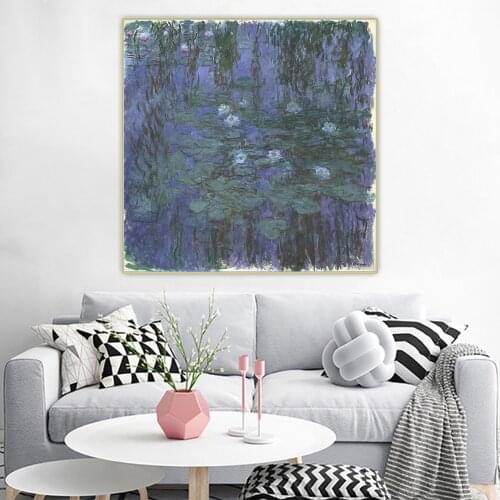 Canvas Oil Painting Claude Monet"Blue Water Lilies"Wall Aesthetic Backdrop Western Art Decor Poster Home Living Room Decoration