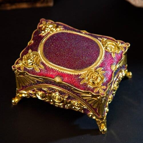 Retro Style Storage Box Vintage Style Engraved Zinc Alloy Trinkets Organizer Case Vintage Style Jewelry Container