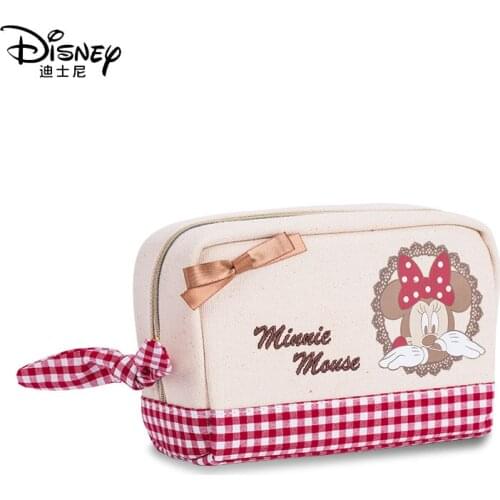Disney Minnie Cosmetic Bag Women Portable Large Capacity Canvas Storage Bag Girl Make Up Bag Handbag Travel Wash Toilet Bag