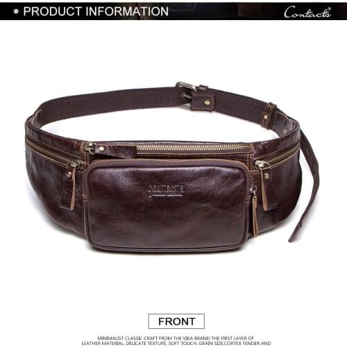 Leather mens sports waist bag top layer cowhide multifunctional mobile phone waist bag