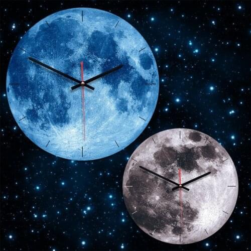 Home Creative Moon Wall Clock Living Room Decoration Wood Acrylic Vintage Round Clocks Kids Bedroom Wall Decor