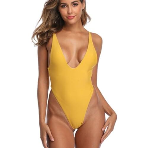 Swimsuit One Piece Brazilian Bottom High Cut One-piece Swimsuits Swimwear Women Solid Plunging Swim Wear Womens Bathing Suits