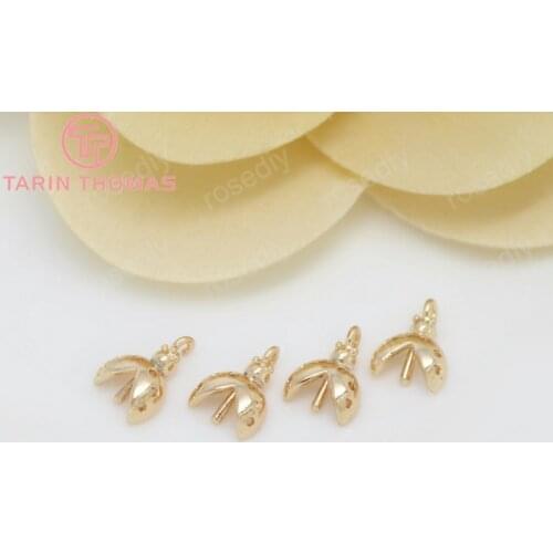 10PCS 6x8MM 24K Champagne Gold Color Plated Brass half hole Beads Charms Connector High Quality Diy Jewelry Accessories