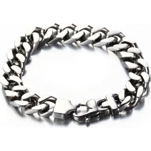 Hotsale Stainless Steel Silver Color Polished Cuban Curb Chain Mens Womens Bangle Fashion Bracelet Wristband 8.46" Fashion Gift