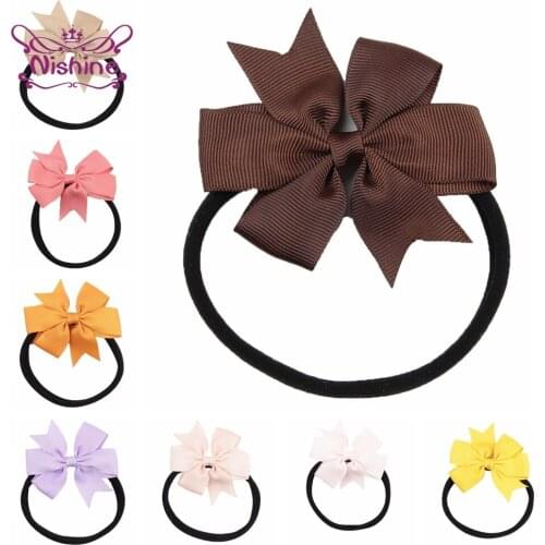 Nishine 10pcs/lot Fashion Handmade Bowknot Elastic Headband Baby Girls Ribbon Bows Nylon Hairband Infant Accessories 24 Colors