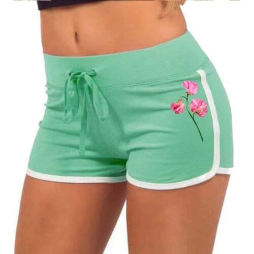 Fashion Shorts Women High Waist Elasticated Leggings Push Up Gym Training Gym Tights Pocket Rose Printing Short