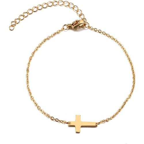 Fashion Simple Stainless Steel Cross Bracelet For Women Man Gold And Silver Color Feminina Lovers Engagement Jewelry