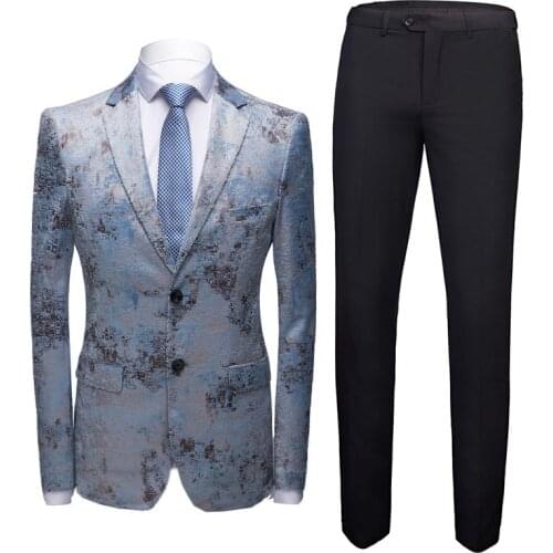 American Size Mens Suit 2 Piece Stylish Slim fit Floral Printed Tuxedos For Wedding Prom Groomsmen Dinner Party Business Dress