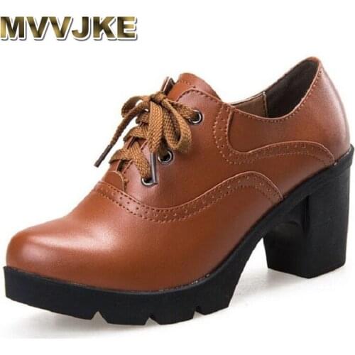 MVVJKE2020spring autumn shoes woman 100% genuine leather women pumps lady leather round toe platform shallow mouth shoes size