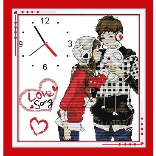 Forever love(clock) cross stitch kit 14ct 11ct count print canvas wall clock stitching embroidery DIY handmade needlework