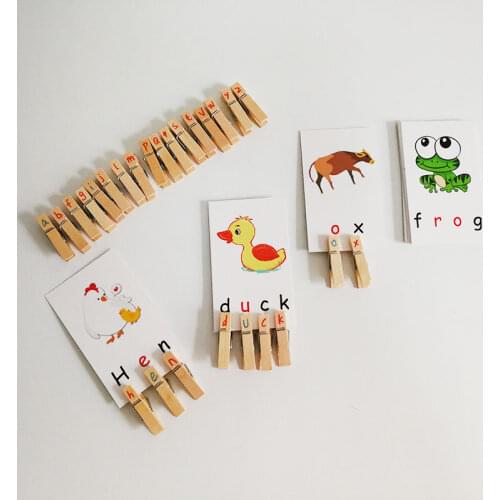 Montessori Alphabet Letters Clip Animal Cards Set Early Learning Educational Toys for Kids Juguetes Brinquedos MH0264H