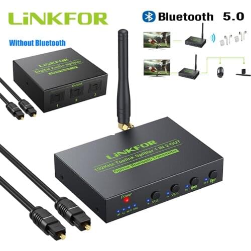 LiNKFOR 192kHz Toslink Optical Splitter Digital Audio Splitter Bluetooth 5.0 Transmitter AptX HD Aptx Low Latency Audio Adapter