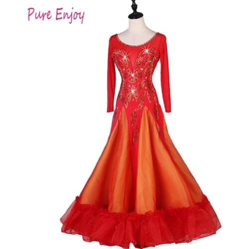 Wholesale custom made New Long Sleeve Ballroom Dance Dress Competition For Women Standard Dance Dressess