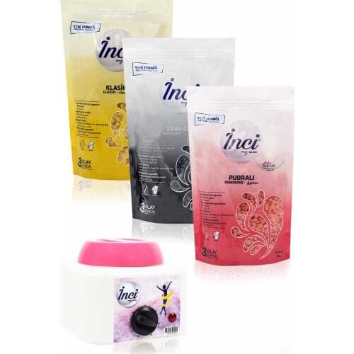 Pearl waxing pink, black, yellow, 3 PCs 200 grams (total 600 gram) + waxing heater machine, hard beads waxing, feather alma hair removal