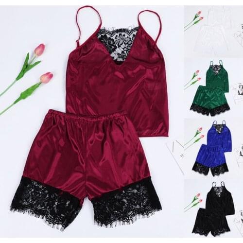 Summer Lounge Pajama Sets For Women Sweet Sleepwear Lingerie Sleeveless Spaghetti Bow Strap Pyjamas Femme Top + Shorts Nightwear