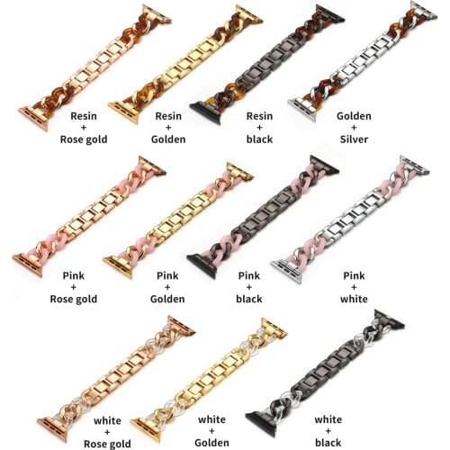 Fashion stainless steel strap for Apple Watch series 6 44mm40mm42mm38mm Resin link bracelet for Apple Watch series 6 5 4 3 strap