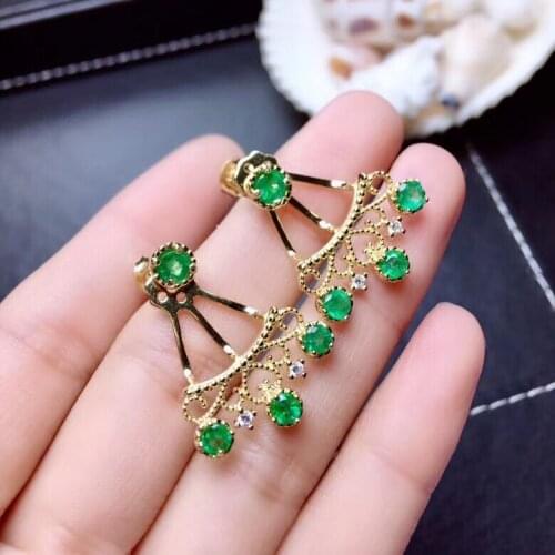 Earring Natural emerald earring Free shipping Real original emerald 925 sterling silver