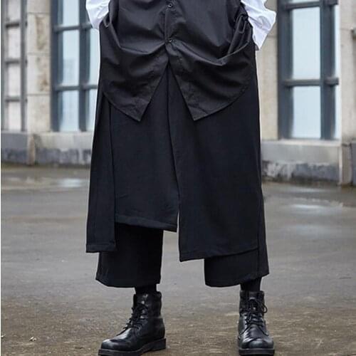 Personality fashion loose harem pants mens Irregularly overlapping fake two pieces trousers pantalones hombre pants men B461