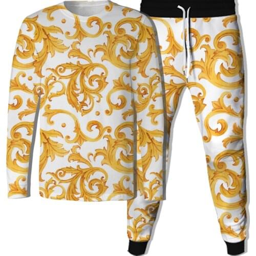 Retro Design Baroque Pattern Sports Sweater Suit Casual Street Wear Unisex Suit Sweater Sweatpants 2Pc Sets Long Sleeve Pullover