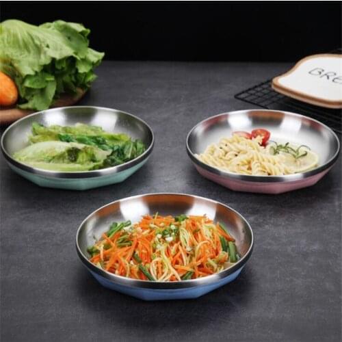 Stainless Steel Dinner Plates Western Steak Round Tray Nordic Tableware Plate Dessert Salad Snack Dinnerware Cake Plate