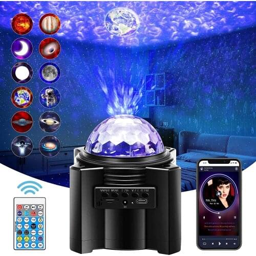 LED Star Galaxy Projector 15 Color Ocean Wave Night Light with Wireless Music Speaker Starry Sky Lamp for Bedroom Home Decor