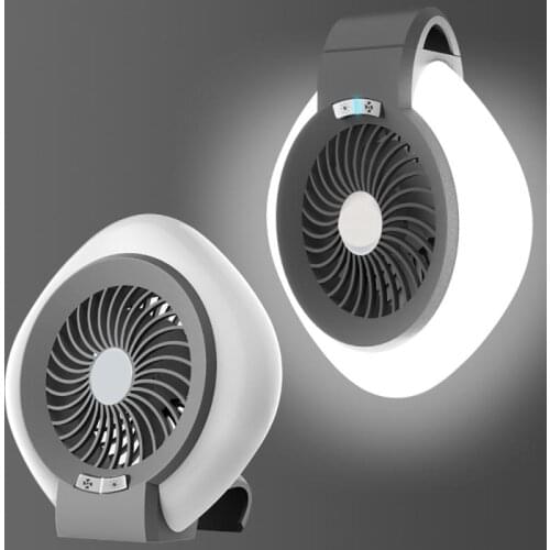 2 in 1 LED Camping Light USB Rechargeable Fan & Lantern Portable Tent Hanging Lamp 2 Speed Wind Flashlight For Fishing Desk Fan