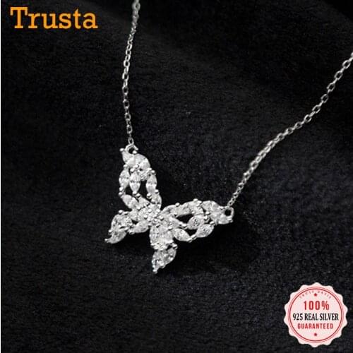 Trustdavis Real 925 Sterling Silver Fashion Sweet Insect Butterfly Dazzling CZ Necklace For Women Valentines Day Jewelry DB287