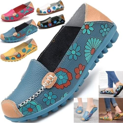 Women Casual Shoes Female Leather Printing Loafers Footwear Plus Size 41 42 43 44 Fashion Slip On Shallow Flats