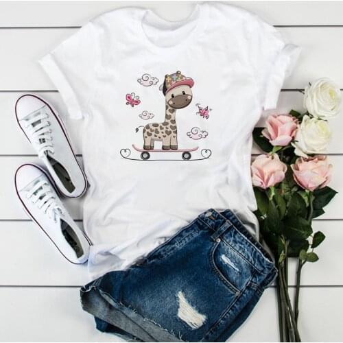 2021 New Summer T-shirt Women Kawaii giraffe Harajuku 90s Korean Style Tumblr Short Sleeve Plus Size Tees Shirts Femme Clothing