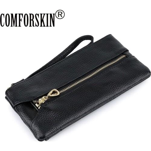 COMFORSKIN New Arrivals Women Coin Purse Zipper Pocket 2019 Guaranteed 100% Genuine Leather Multi-functional Wallet for Female