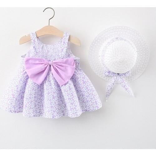 2PCS/Set Girls Dress +Hat Cotton Comfortable Childrens Dress 2021 Summer Dress Floral Girls' Sleeveless Dress For Children