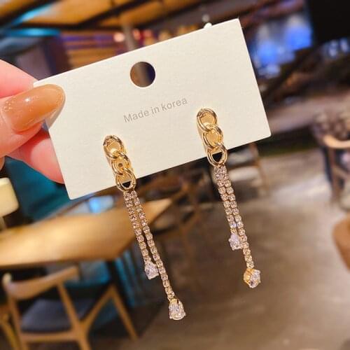 2021 Vintage Gold Color Long Thread Tassel Drop Earrings for Women Glossy Arc Geometric Korean Fashion Jewelry Hanging