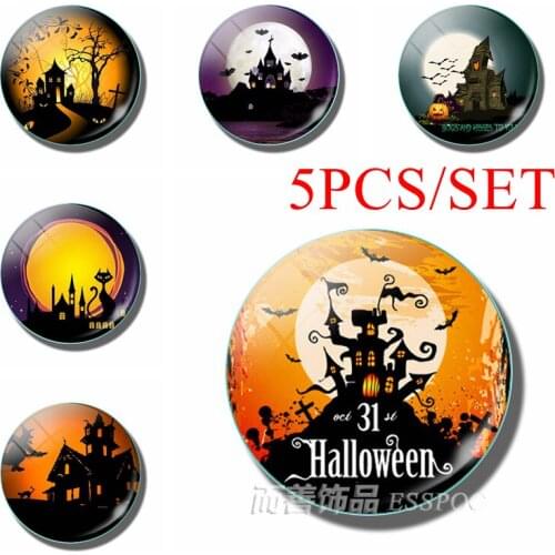 5PCS/SET Fashion Halloween 25 MM Glass Dome Cabochon Black Night Castle Halloween Making Pendant Jewelry Creative Gift