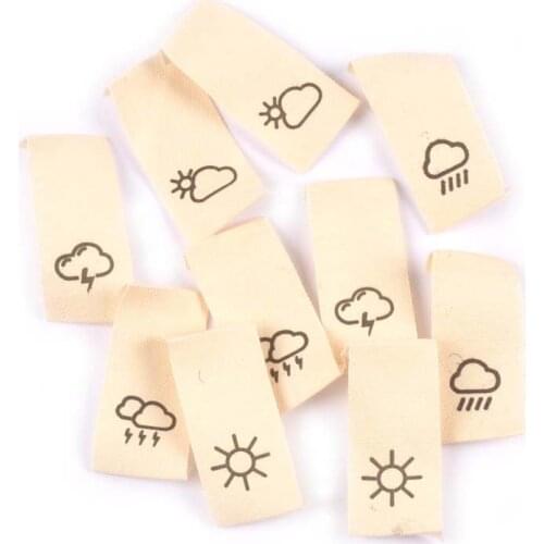 50pcs Cotton Woven Weather Pattern Beige Labels For Clothes Care Sewing Garment Accessories Bags Tags Washable 42x20mm c2440