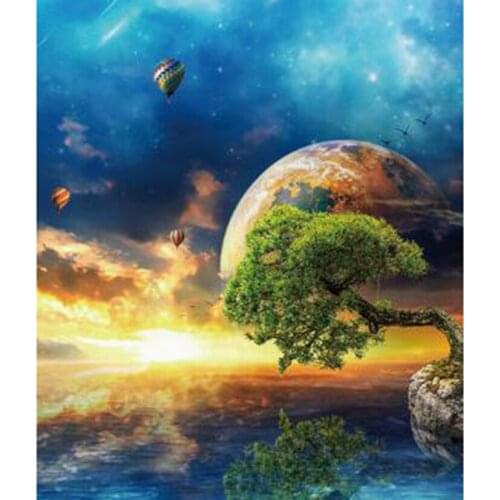 5D DIY Diamond Painting Square Round Diamond Landscape Painting Sunset Tree Shadow Picture Cross Stitch Home Decoration WG2817