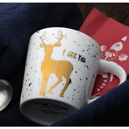 American thick large-capacity gold elk Christmas breakfast mug
