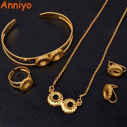 Anniyo Baby Jewelry sets Gold Color Necklace/Earrings/Ring/Bangle for Kids Ethiopian Childre African and the Arabs Gift #062202