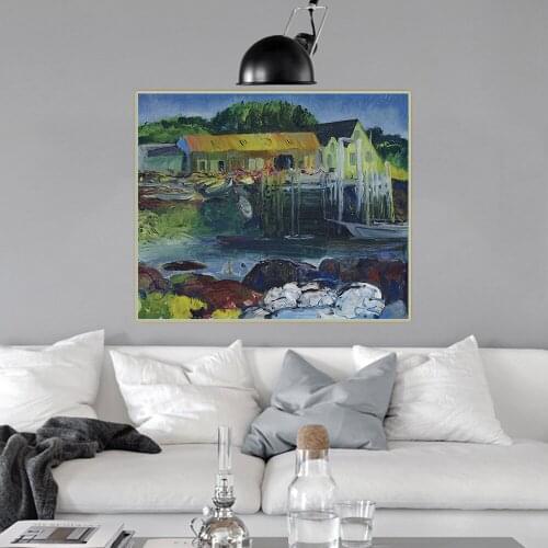 Citon George Bellows《Criehaven Wharf》Canvas Oil Painting Ash Can School Artwork Poster Picture Wall Decor Modern Home Decoration