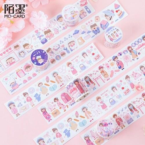 Pink Japan Cherry Memoirs Series Bullet Journal Washi Tape Cartoon Girl Decorative Adhesive Tape DIY Scrapbooking Sticker Label