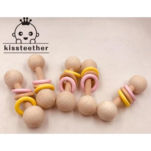 Wooden Teether Rattle Montessori Activity Gym Toys With Three Ring Teething Toys Baby Nursing Accessories Chew Toys Gifts