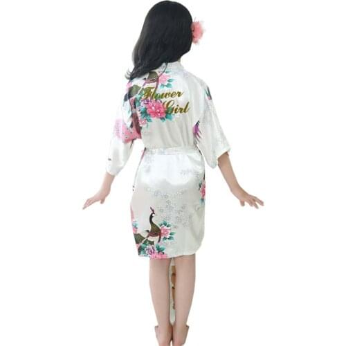 Baby Kids Girl Robes Peignoir Infant Child Flower Girls Silk Satin Kimono Robes Bathrobe Sleepwear Peacock Print Pajamas Clothes