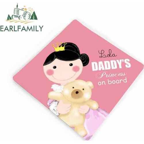 EARLFAMILY 13cm x 12cm Car Stickers Daddys Princess on Board Decal DIY Pink Car Bumper Window Sticker Graphics