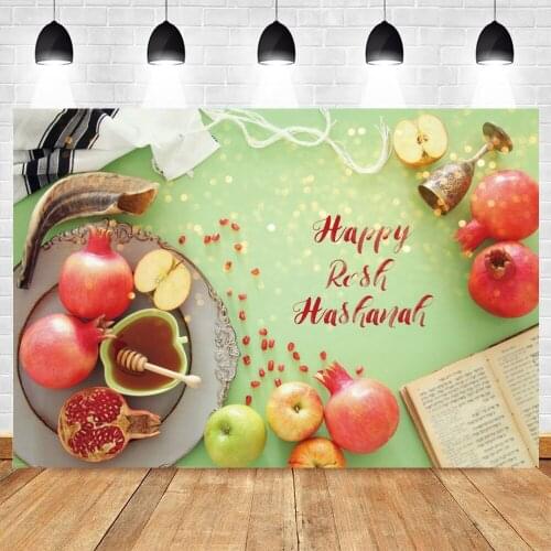 Rosh Hashanah Jewish New Year Backdrop Honey Pomegranate Shofar Glitter Vinyl Polyester Photography Background For Photo Studio