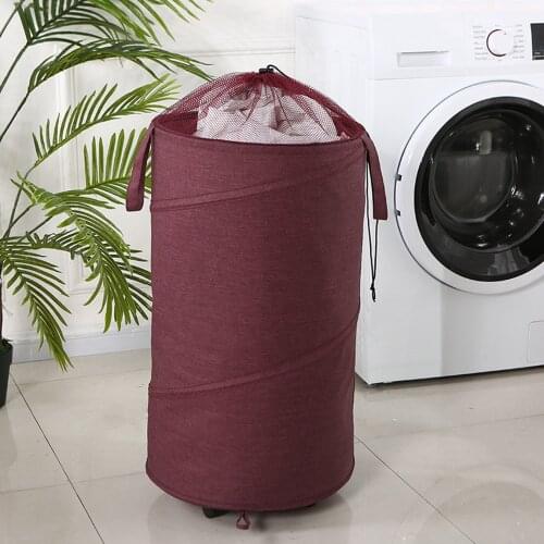 Dirty Clothes Hamper with Wheels Foldable Design Breathable Densely Woven Mesh Portable Creative Storage Bucket