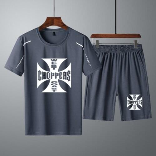 Fashion High quality Casual Mens Short Sets West Coast choppers Printing Summer Pure cotton Mens T-shirt+shorts 2Pcs suit