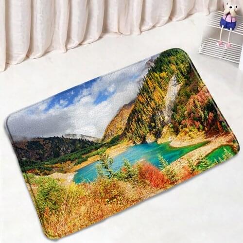Landscape Printed Bathroom Mat Mountain Water Forest Nature Scenery Non-Slip Rug Flannel Home Decor Bath Kitchen Doorway Carpet