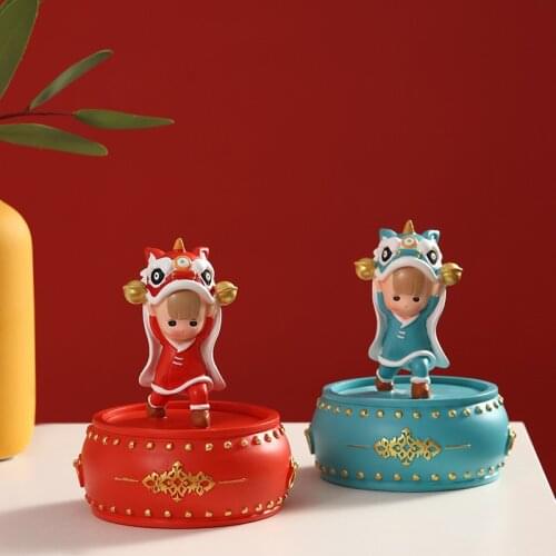 Chinese creative lion dance storage ornaments with cover anti-fly ash bedroom living room put jewelry storage box furnishings